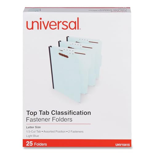 Top Tab Classification Folders, 1" Expansion, 2 Fasteners, Letter Size, Light Blue Exterior, 25/Box