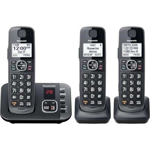 Panasonic DECT 6.0 Expandable System, Cordless Phones with Answering Machine and Call Blocking - 3 Cordless Phones 3 Handsets - KX-TGE633M (Metallic Black)