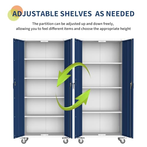 ExploreHorizon 72" H Locker Storage Cabinet - Heavy Duty Metal Cabinet with 2 Doors & 4 Adjustable Shelves, Lockable Garage Office Organization Utility - Blue