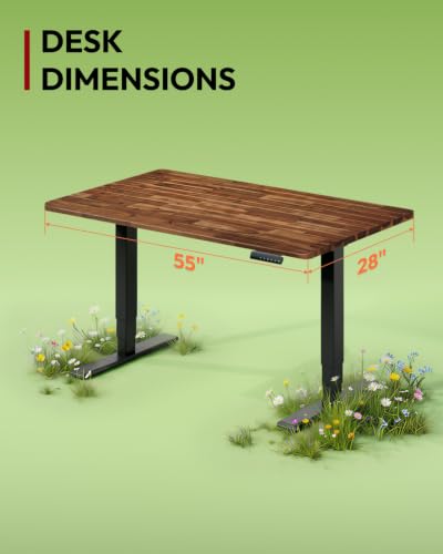 SANODESK Solid Acacia Wood Standing Desk Dual Motor 55.1"x27.6" Brown/Black