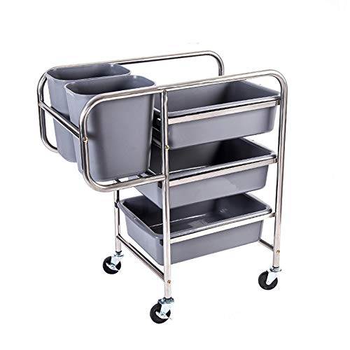 Multifunctional Utility Cart Service Storage Trolley Beauty Utility Cart Handy Kitchen Trolley Serving Bar Cart, 3 Tier Stainless Steel Catering Trolley On Rolling Caster With Brake For Home, Gray