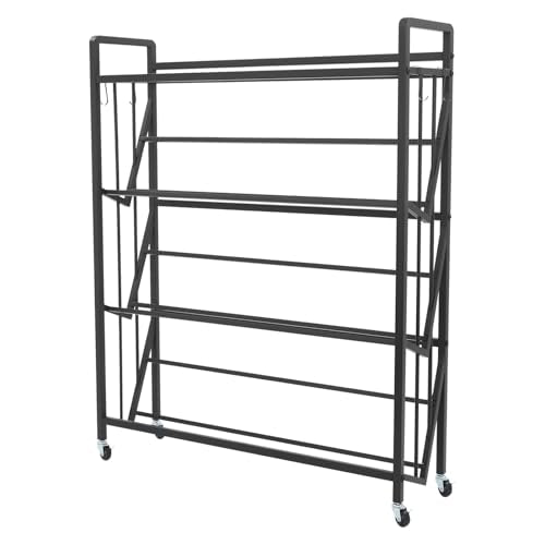 Silencear 4-Tier Book Cart, Rolling Bookshelf with Lockable Wheels, Mobile Book Storage Rack for Home Office Living Room Classroom, 35.4 * 9.8 * 44in (Black)