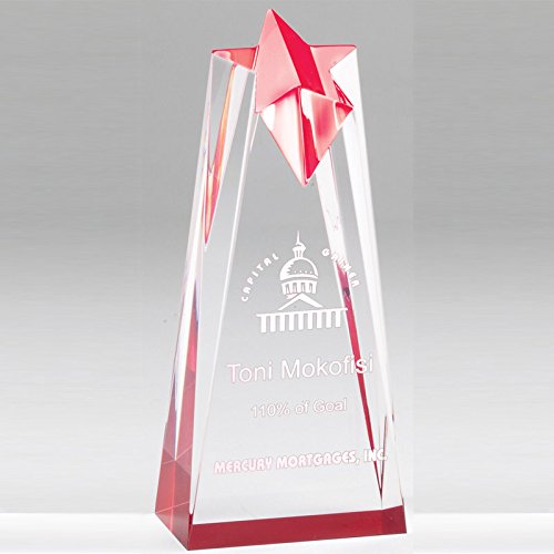 Customizable 8 Inch Red Acrylic Star Tower Award, Includes Personalization