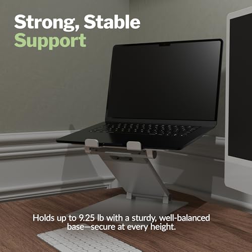 Vari VariDesk Laptop Stand – Ergonomic Height Adjustable Aluminum Computer Riser with Anti Slip Pads, Fits 10"-17" Laptops, Supports up to 9.25 lb – Silver (Fully Assembled)
