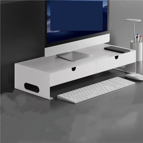 GOIPNGPK Desktop Computer Monitor Stand, Metal Storage Rack with 2 Drawers, Modern Laptop Stand for Apartment, Bedroom and Office(White,40cm/15.8in)