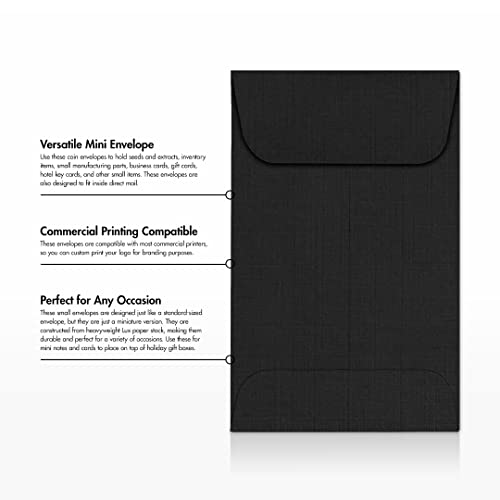 LUXPaper #1 Coin Envelopes in 80 lb. Black Linen, Envelopes for Coin Collections, Stamps, and More, w/Moistenable Glue, 1000 Pack, Envelope Size 2 1/4 x 3 1/2 (Black)