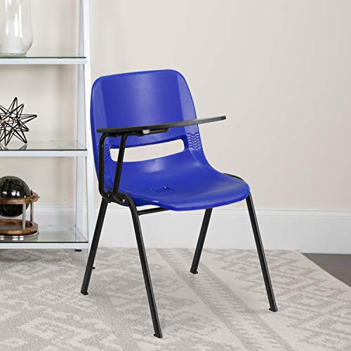 Classroom Essentials Blue Ergonomic Shell Chair with Right Handed Flip-Up Tablet Arm
