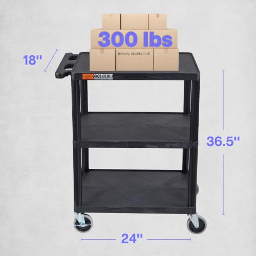LUXOR STC222-B 3-Shelf Utility Cart, Black
