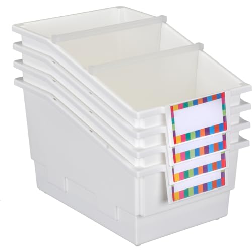 Really Good Stuff White Chapter Book Classroom Library Bins with Dividers