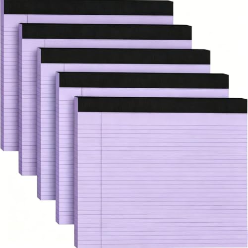5 Pack Wide Legal Pads 11 x 9.5 Landscape Colored Legal Pads, College Ruled Note Pads with 30 Perforated Sheets, Thick Writing Paper, Durable Backboard, Horizontal Notepads for School Office Home