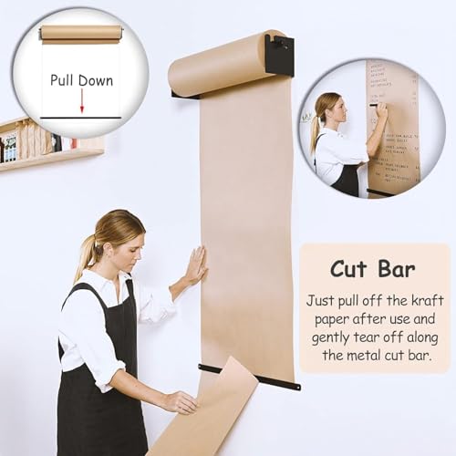 ZOCWJK Kraft Paper Roll Display Wall Mount Memo Board Wall Decor Dispenser, with Wood Shelf &, Easy to Hang,40/70/100/130 cm Wide for Office Coffee Shop,70cm/27.5in Wide