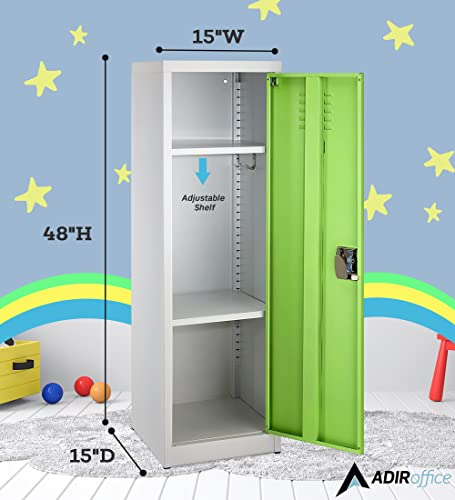 AdirOffice Kids Steel Metal Storage Locker - for Home & School - with Key & Hanging Rods (48 in, Green)