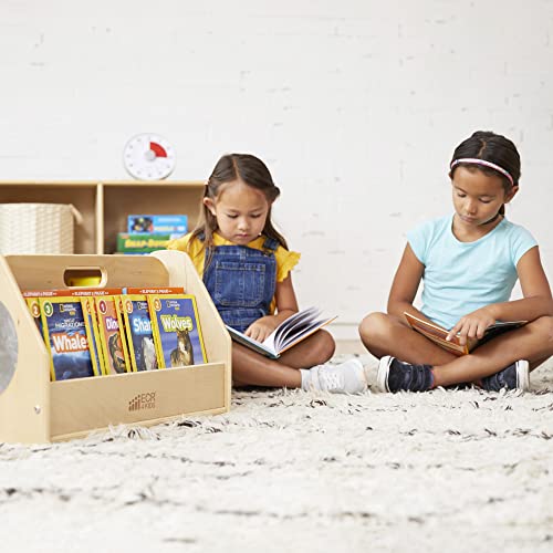 ECR4Kids Double-Sided Book Caddy with Countdown Timer, Portable Library, Natural