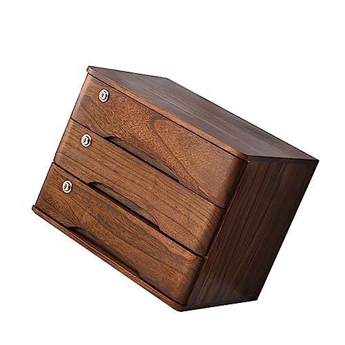 EliteBloom Flat File Cabinet - Solid Wood Storage Box, Wooden Desktop Storage Box with Lockable Drawers, Office Supplies A4/Receipt File Organizer, Locking Filing Cabinet 2/3/4 Drawers (3 Layer)