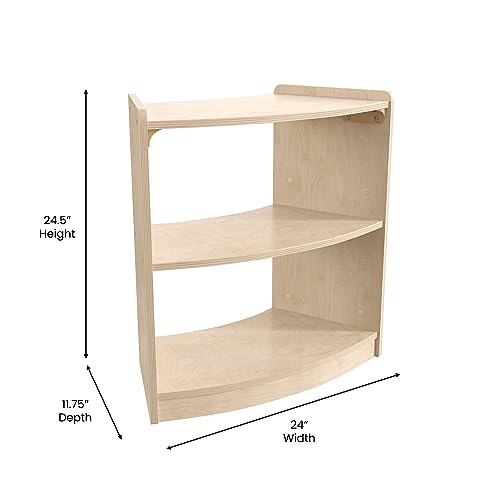 Classroom Essentials Commercial Grade Bow Front 2 Tier Wooden Classroom Open Corner Storage Unit, Safe, Kid Friendly Design, Natural