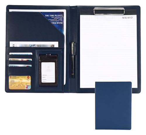GONGPEI Portfolio Binder,Business Check Binder, A4 Padfolio Portfolio Padfolio Ring Binder with Leather Folder Business Document Organizer No Calculator Blue