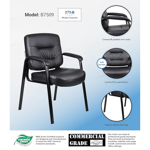 Boss Office Products Executive Mid Back LeatherPlus Guest Chair in Black (B7509)