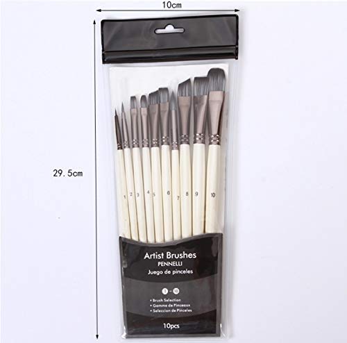 HBJWOV Paint Brushes Set for Art Acrylic Gouache Oil Watercolor Artist Canvas Synthetic Nylon Tips 10 Pack
