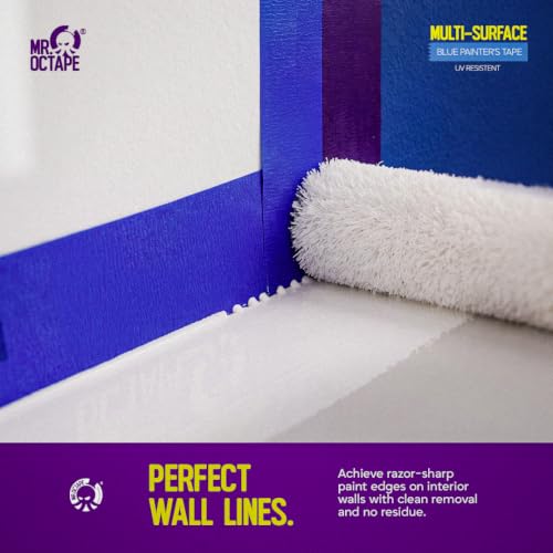 MR.OCTAPE Blue Painters Tape 2 Inch, 24 Rolls Bulk Pack, 55 Yards Per Roll, Multi-Surface, UV Resistant, Clean Removal for Walls, Glass, Trim, Baseboards