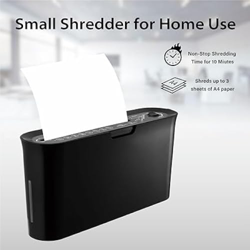 Paper Shredder for Home Office, Black Compact Design, 2 Sheet Crosscut Paper, 10 Mins Running Time B08BK