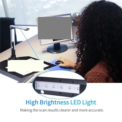 Document Camera, BK52 Portable Book and Document Camera Scanner, A3 HD USB 2.0 Capture with LED Light for ID Cards, Passport, Books, Watermark, Increase Efficiency for Live Demo