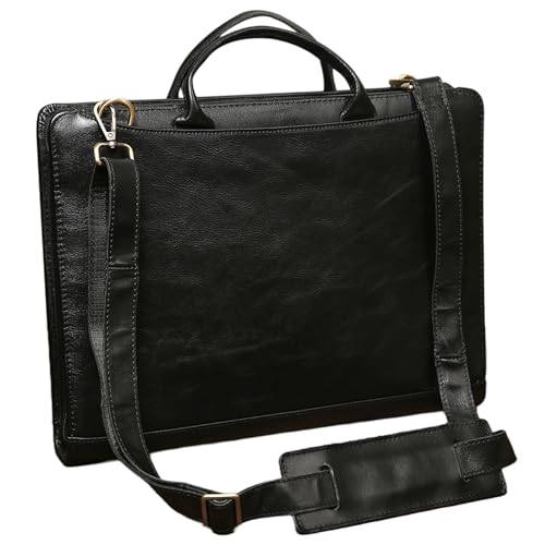 GZRHKJ Genuine Leather Padfolio Organizer，Professional Business Leather Briefcase with Strap，14×10.5 inch Customized Leather Padfolio with Handle-Black