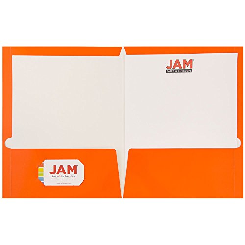 JAM PAPER Laminated Two Pocket Glossy School Folders - Letter Size - High Gloss Orange - Bulk 100/Box