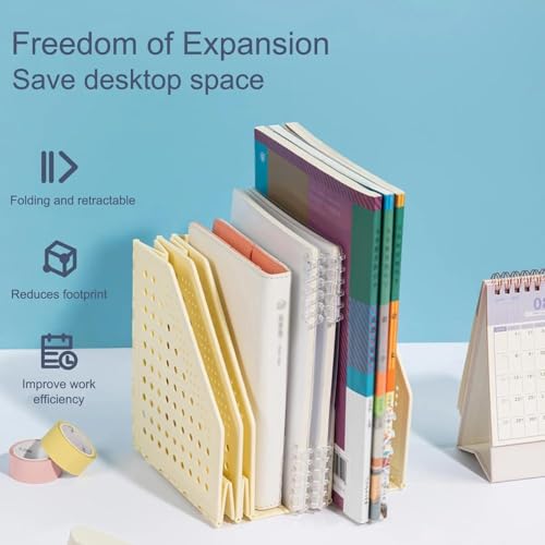 File Organizer 3/4 Grids Retractable File Holder Desktop Bookends Desk Organizer Magazine Desk(3 grids Blue)