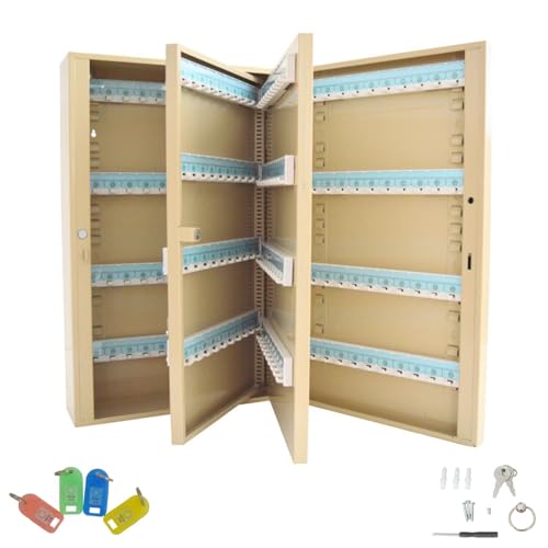 Yokoma 240 Position Key Cabinet Heavy-Duty Cold-Rolled Steel Wall Mount Key Organizer with 240 Key Cards & Numbered Hooks for Office,Hotel Beige