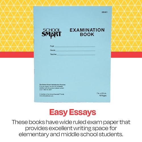 School Smart Examination Blue Book with 16 Pages, 7 x 8-1/2 Inches, Pack of 50 Books - 085461