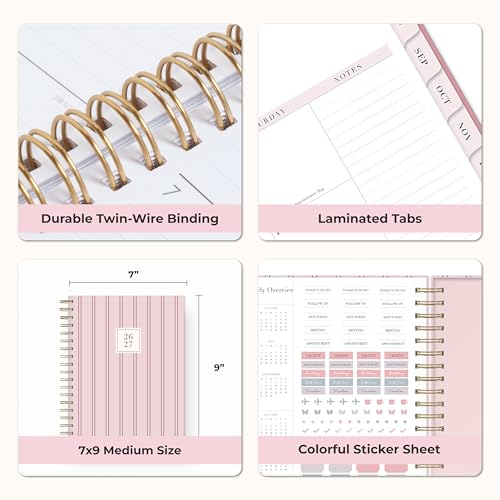 Blue Sky 2026-2027 Daily & Monthly Academic Planner, 7"x9", Laine Pink
