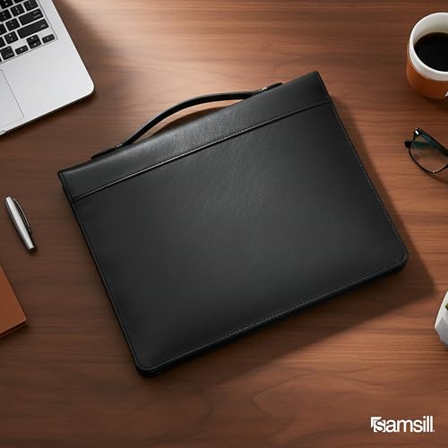 Samsill 15540 Regal Leather Padfolio Zipper 1 inch Ring Binder, Carry Handle, Interior 10.1 Inch Tablet Sleeve, Letter Size Writing Pad, Black