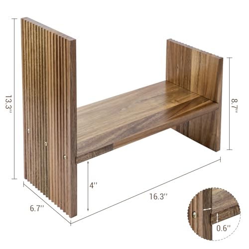 MyGift Premium Acacia Solid Wood Adjustable Desktop Book Shelf with Fluted Side Panels, Wooden Desk Storage Home Office Supplies Organizer, 2 Piece Shelves
