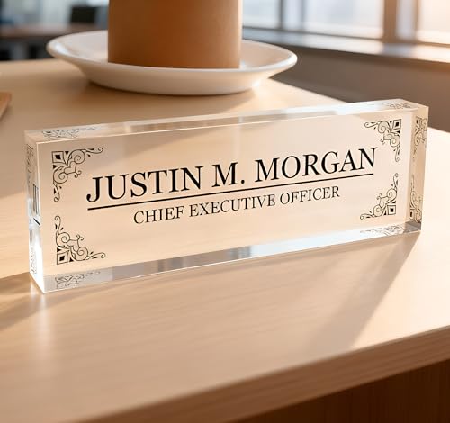 Personalized Crystal Desk Name Plate – Custom Name Sign with Engraved Title, Elegant Acrylic Office Decor, Professional Employee or Executive Gift, Company Option, Desk Nameplate 8"x2.5" by ARTSWAVE
