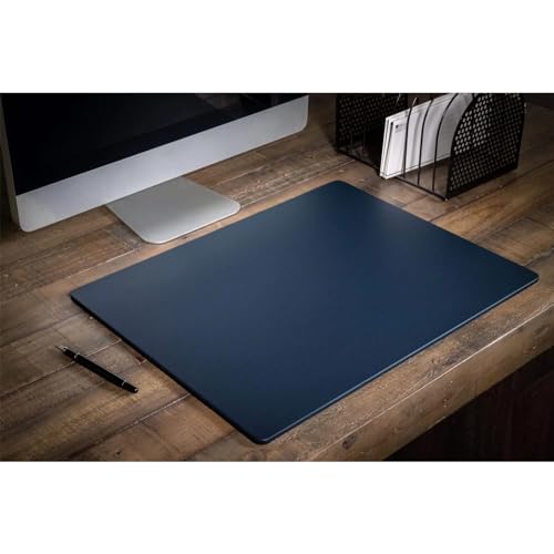 DACASSO Leatherette Conference Table Pad - Luxury Leather Desk Blotter for Writing - Padded Executive Desk Surface Protector - (Navy Blue, 20” x 16”)