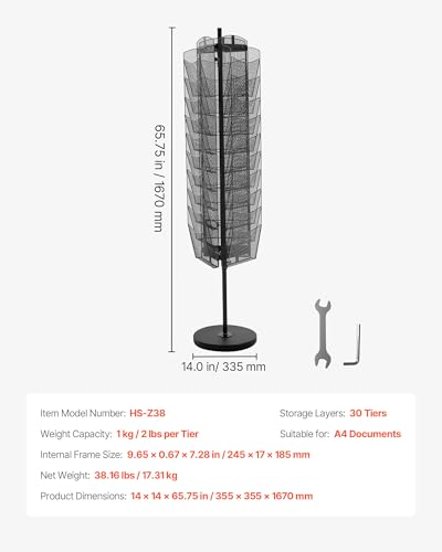 VEVOR Rotating Brochure Display Rack, 30 Pockets Mesh Magazine Literature Display Stand, Portable Floor Standing Magazine Rack, Metal Newspaper Catalog Holders for Shop Exhibitions Office Trade Show