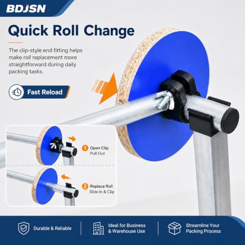 BDJSN Floor Standing Bubble Wrap Dispenser, Galvanized Steel Packing Roll Holder with Side Guides, Quick-Change Clip, 64 Cm High, 6 Width Options for Warehouse Shipping and Moving Supplies 40cm