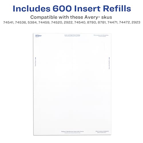 Avery® Customizable Name Badge Inserts, 3" x 4", White, 2 Packs of 300, 600 Printable Name Tag Inserts Total (35392)