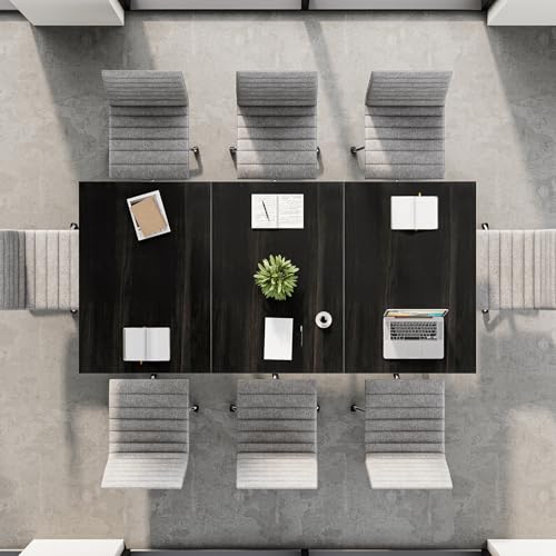 LITTLE TREE 70.86-Inch Conference Table for 8, Black Conference Room Table with Metal Base, Modern 5.9 ft Rectangular Table for Boardroom, Meeting, Conference Room