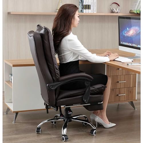 Ergonomic Office Chair Back Support Executive Office Chair Retro PU Leather Office Chair with Rubber Wheels Computer Office Desk Chair Ergonomic Three-Section High Back Support Office Chair for Home W