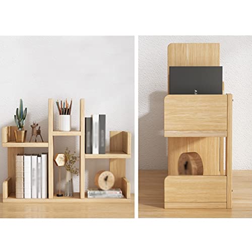 VHDY85KA Bookcase Desktop Shelf Wood Desktop Bookshelf Office Desk Shelf Rack Display Stand Shelf Storage Organizer for Bedroom Bathroom Kitchen Dorm Decor, Log Color Modern