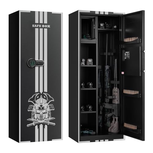VEVOR 4 Gun Safe, Long Gun Cabinet for Rifles and Pistols, Quick Access Rifle Safe with 3 Ammo Slots and 2 Adjustable Racks, Large Digital Cabinet with Key and Password Lock(Assembly Required)
