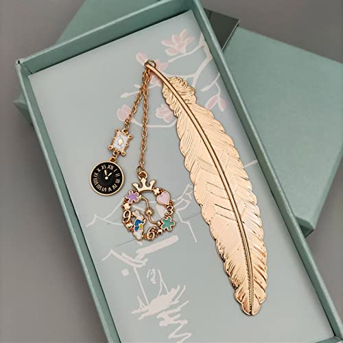Bookmark Feather Metal Bookmark with Chain for Book Lovers Writers Readers Children Teens Men Women 8 Styles Metal Bookmark (Color : 4) (2)