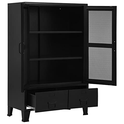 HKLGBVCR Industrial Black Steel File Cabinet with 3 Compartments and 2 Drawers, Mesh Doors Office Storage Cabinet with Name Tags, 29.5x15.7x47.2 Inches