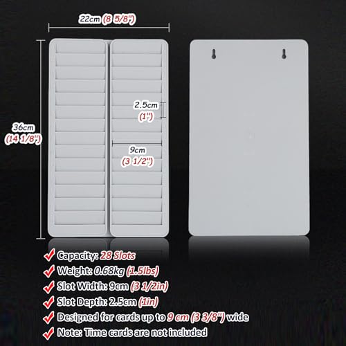 Employee ID Badge Wall Rack 28 Double Slots, 6 1/4 in Slot Depth Time Card Holder with Screws, Business Cards Display Prevents Jamming