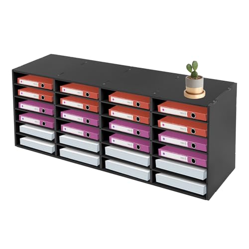 24 Slots Mail Sorter Organizer, Literature Organizer Adjustable Removable Shelves, Paper Storage Cabinet, Desktop Mail Sorter with Install Gloves for Office Classroom Home(Black, 24 Slots)