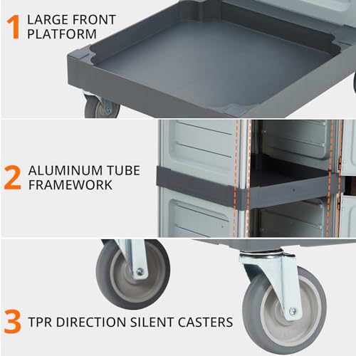 OUTLANE Heavy Duty Service Cart, Multi-Functional Utility Rolling Cart with Wheels, Durable Steel/Plastic Service Cart for Warehouse, Garage, Workshop, Office, Commercial & Industrial Use