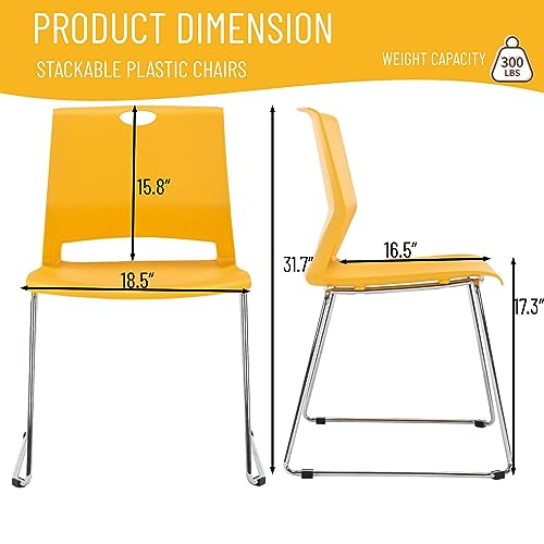 Whiterye Yellow Waiting Room Chairs, Hard Plastic Stackable Chairs Set of 8