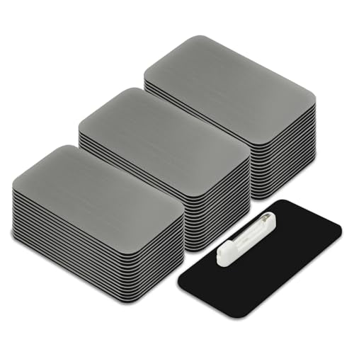 Name Tag/Badge Blanks - 100 Pack - 1-1/2" X 3" (Brushed Silver) Round Corners, White Pin Backing