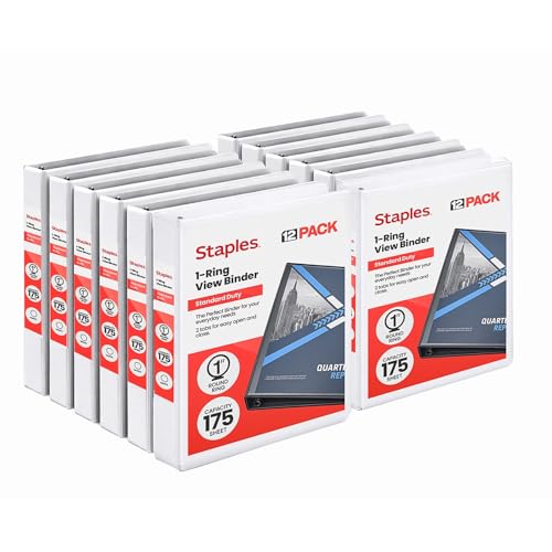 Staples Economy 1-Inch Round Ring Binder, White, 12-Pack